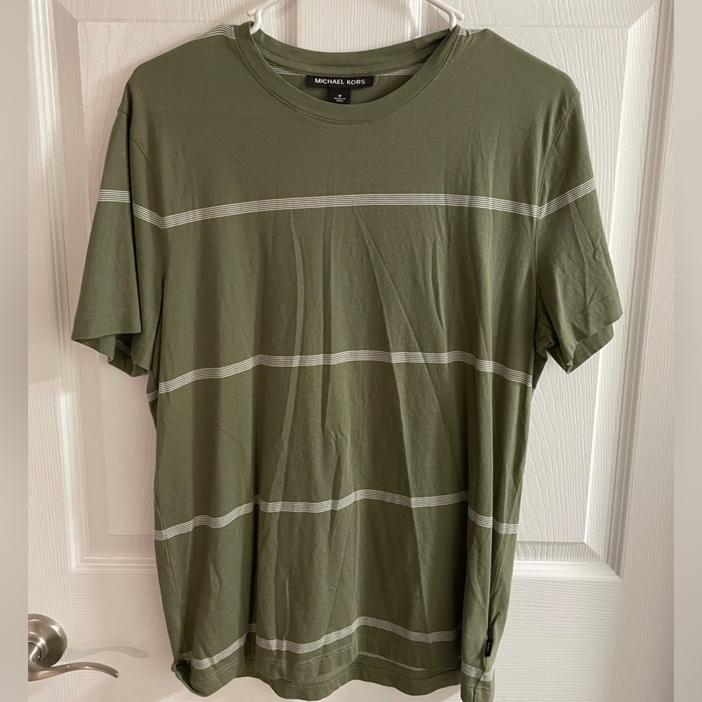 Michael Kors green and white striped shirt